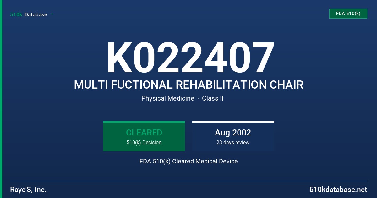 K022407 MULTI FUCTIONAL REHABILITATION CHAIR FDA 510(k) Cleared Medical Device
