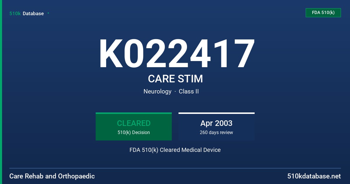K022417 CARE STIM FDA 510(k) Cleared Medical Device