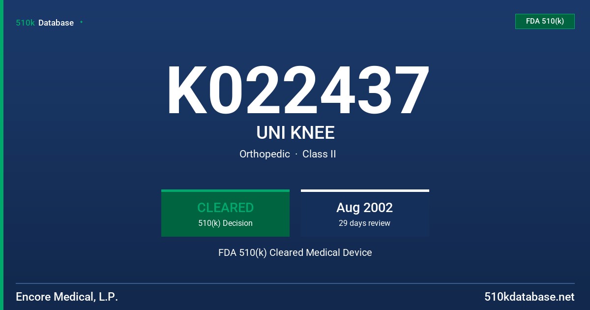 K022437 UNI KNEE FDA 510(k) Cleared Medical Device