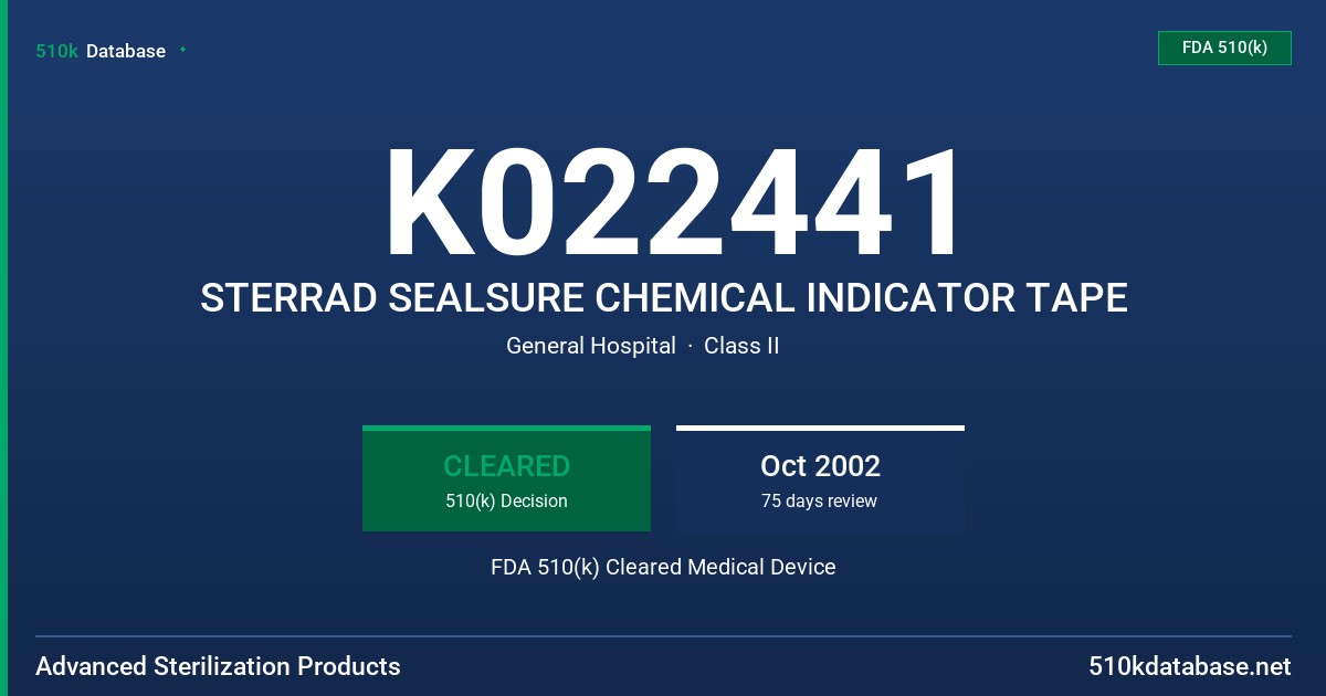 K022441 STERRAD SEALSURE CHEMICAL INDICATOR TAPE FDA 510(k) Cleared Medical Device