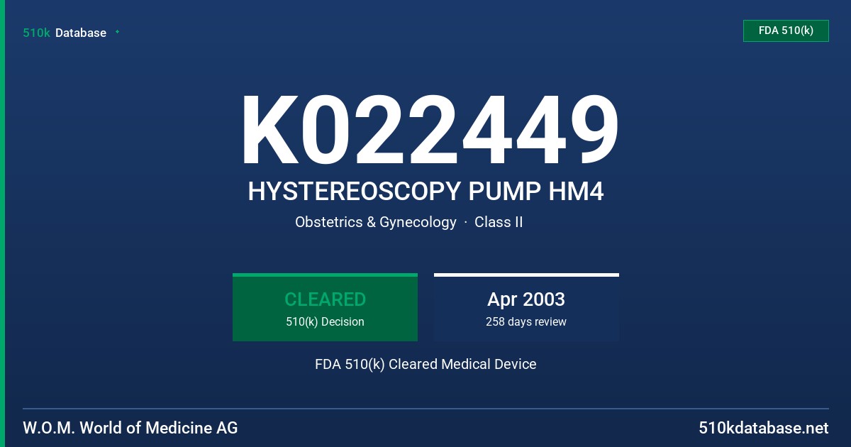 K022449 HYSTEREOSCOPY PUMP HM4 FDA 510(k) Cleared Medical Device