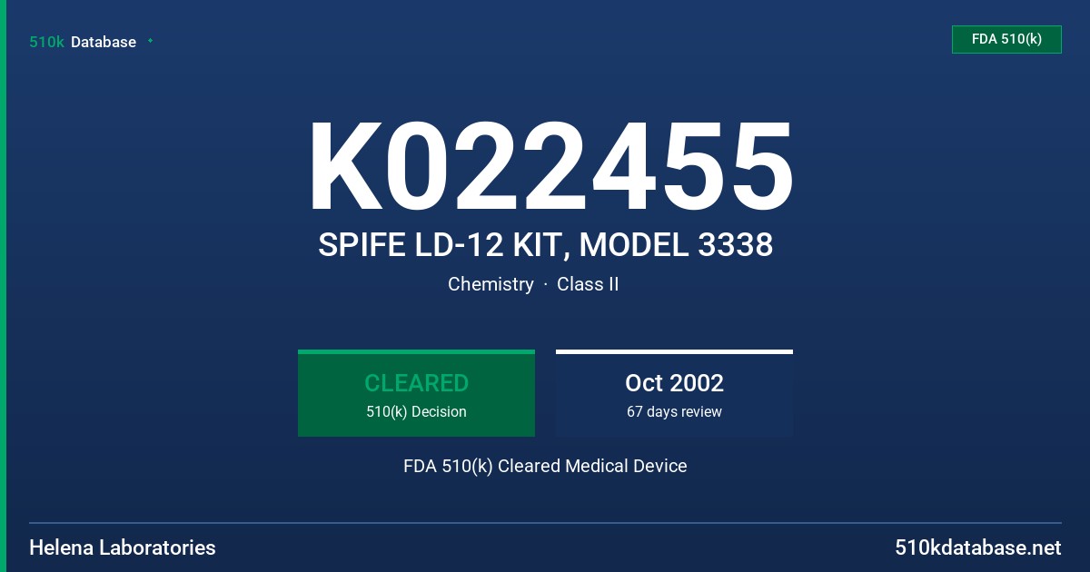 K022455 SPIFE LD-12 KIT, MODEL 3338 FDA 510(k) Cleared Medical Device