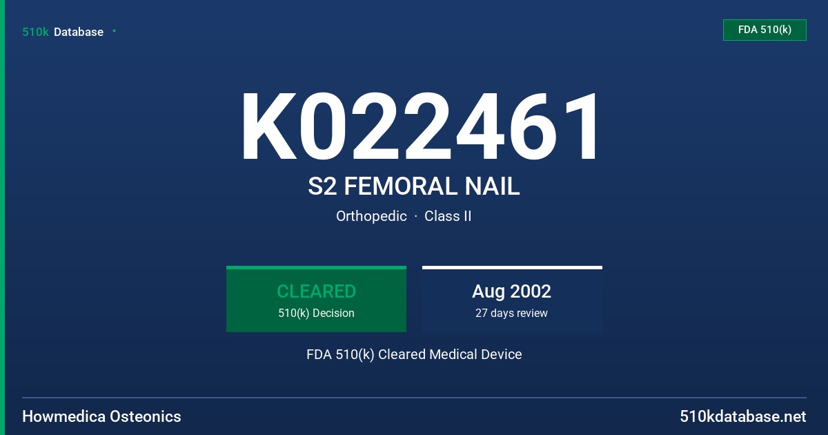 K022461 S2 FEMORAL NAIL FDA 510(k) Cleared Medical Device
