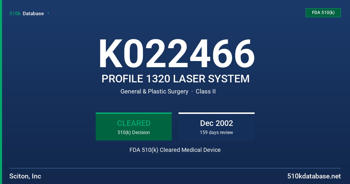 K022466 PROFILE 1320 LASER SYSTEM FDA 510(k) Cleared Medical Device