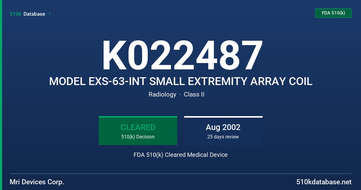 K022487 MODEL EXS-63-INT SMALL EXTREMITY ARRAY COIL FDA 510(k) Cleared Medical Device