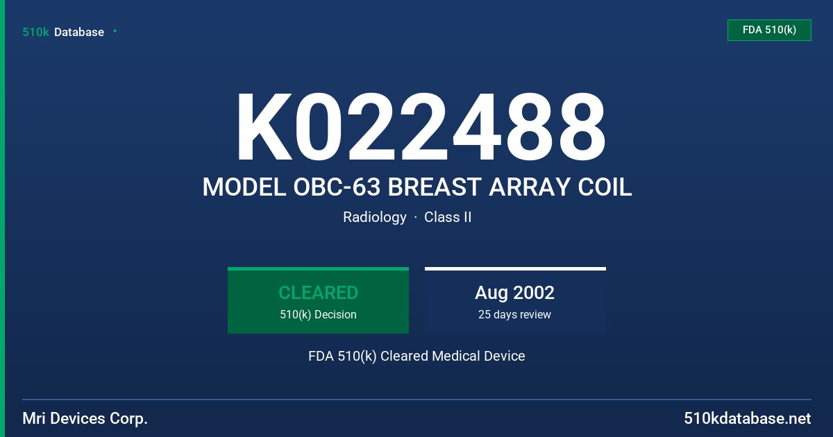 K022488 MODEL OBC-63 BREAST ARRAY COIL FDA 510(k) Cleared Medical Device