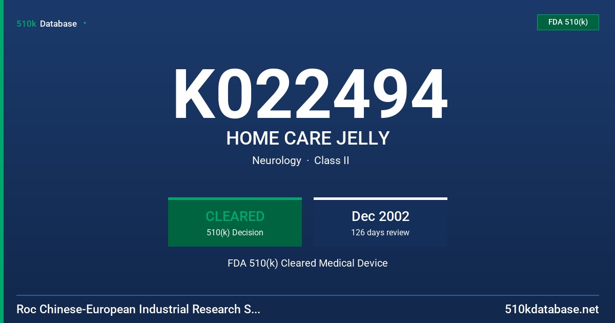 K022494 HOME CARE JELLY FDA 510(k) Cleared Medical Device