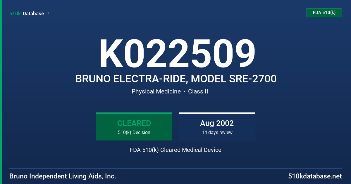 K022509 BRUNO ELECTRA-RIDE, MODEL SRE-2700 FDA 510(k) Cleared Medical Device