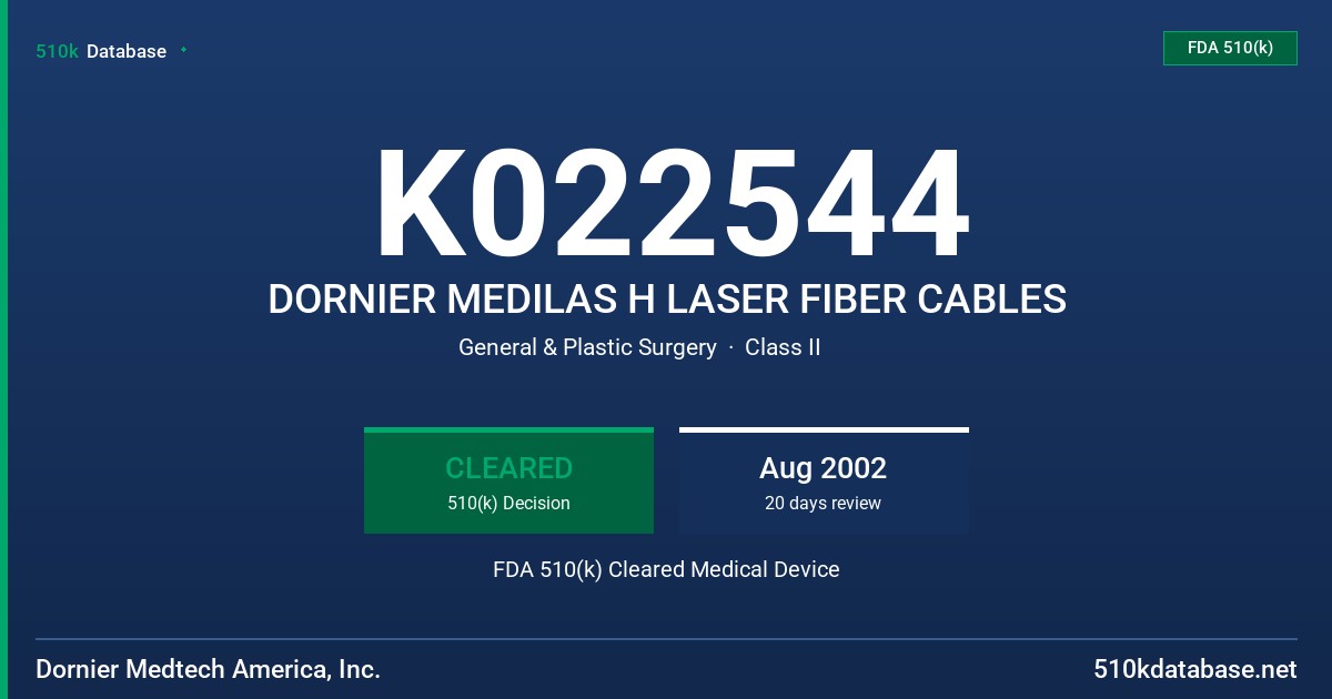 K022544 DORNIER MEDILAS H LASER FIBER CABLES FDA 510(k) Cleared Medical Device