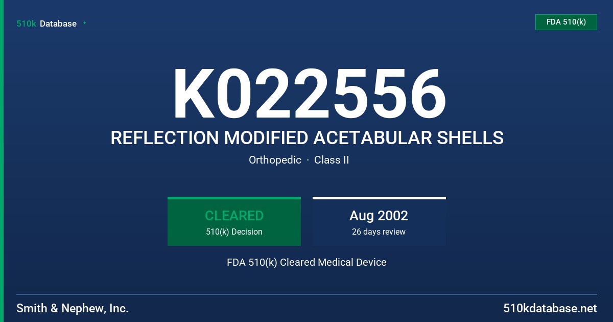 K022556 REFLECTION MODIFIED ACETABULAR SHELLS FDA 510(k) Cleared Medical Device