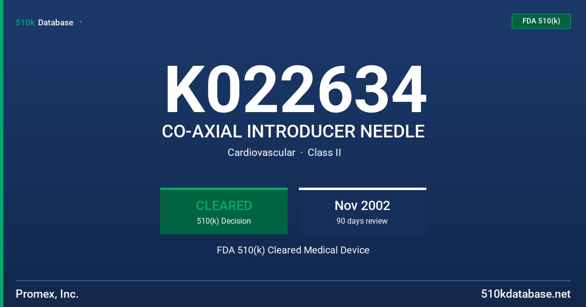 K022634 CO-AXIAL INTRODUCER NEEDLE FDA 510(k) Cleared Medical Device