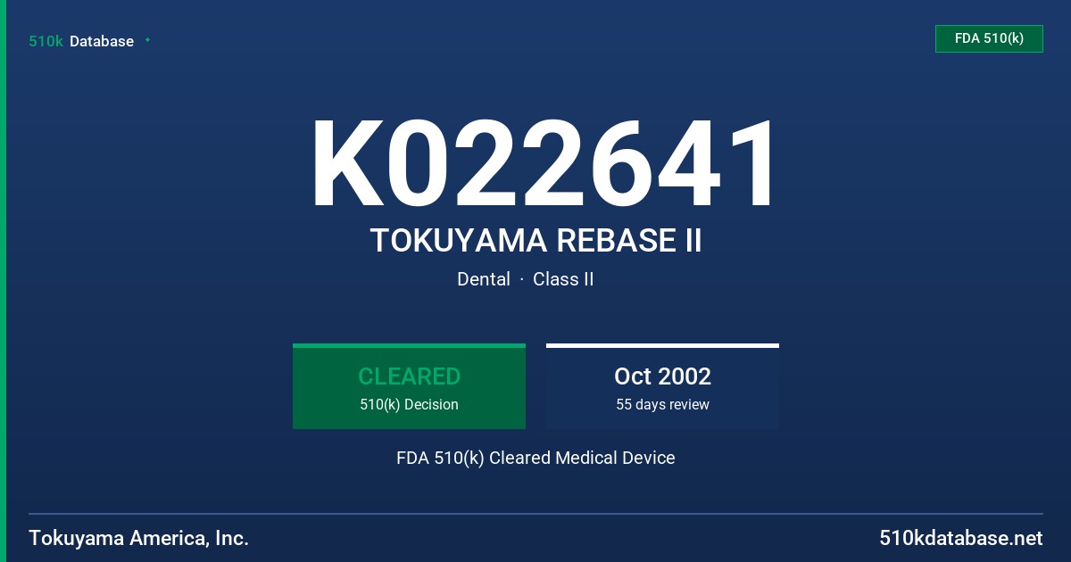 K022641 TOKUYAMA REBASE II FDA 510(k) Cleared Medical Device