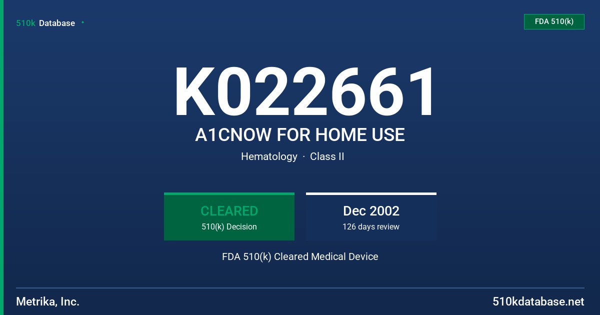 K022661 A1CNOW FOR HOME USE FDA 510(k) Cleared Medical Device