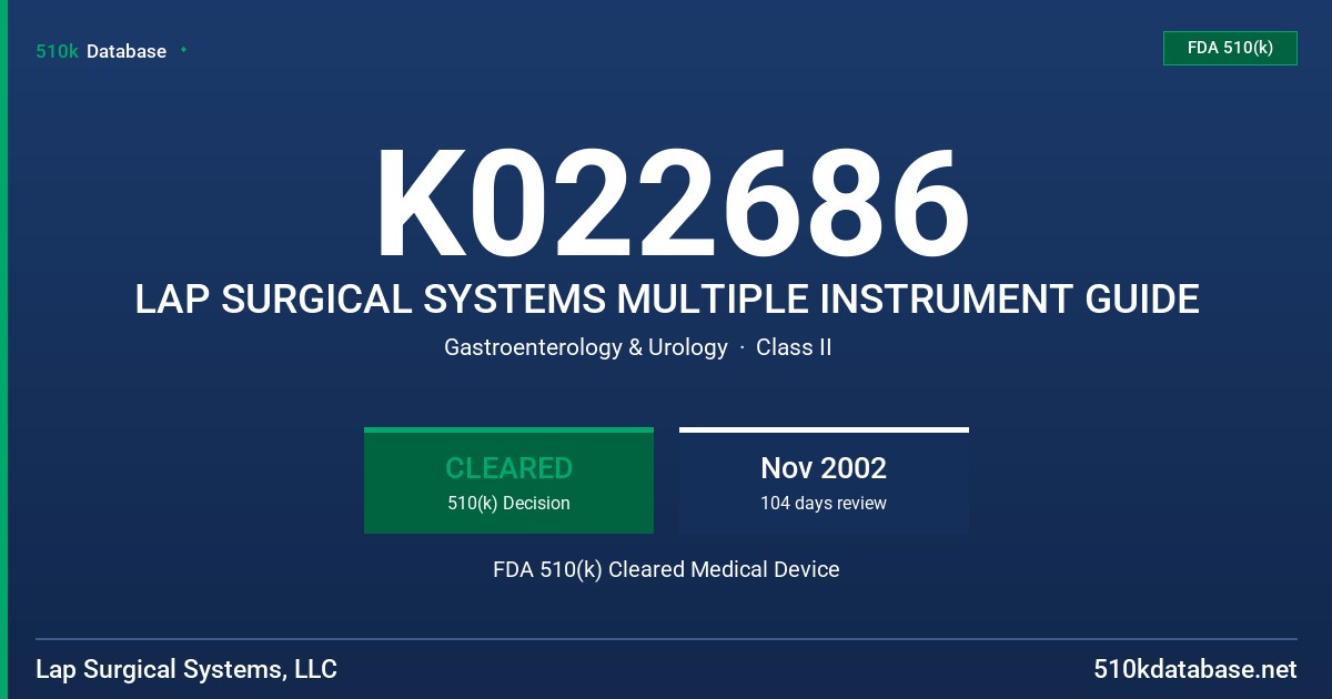 K022686 LAP SURGICAL SYSTEMS MULTIPLE INSTRUMENT GUIDE FDA 510(k) Cleared Medical Device