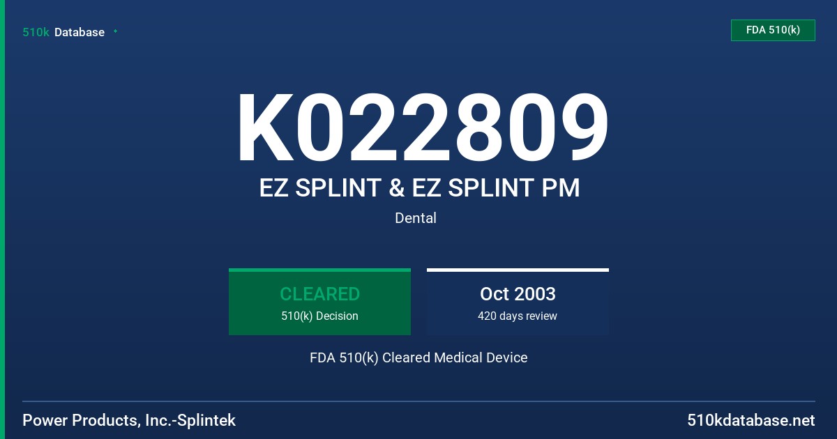 K022809 EZ SPLINT & EZ SPLINT PM FDA 510(k) Cleared Medical Device