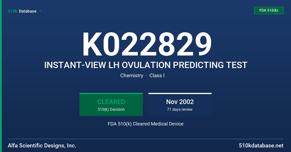 K022829 INSTANT-VIEW LH OVULATION PREDICTING TEST FDA 510(k) Cleared Medical Device