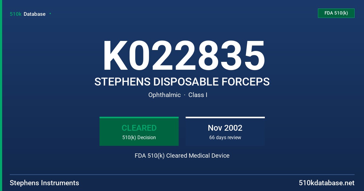 K022835 STEPHENS DISPOSABLE FORCEPS FDA 510(k) Cleared Medical Device