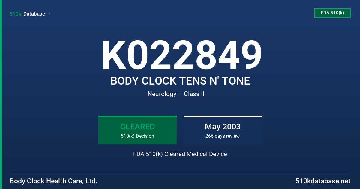 K022849 BODY CLOCK TENS N' TONE FDA 510(k) Cleared Medical Device