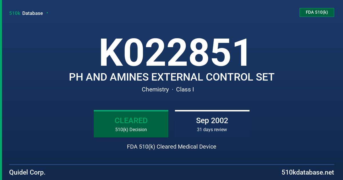 K022851 PH AND AMINES EXTERNAL CONTROL SET FDA 510(k) Cleared Medical Device