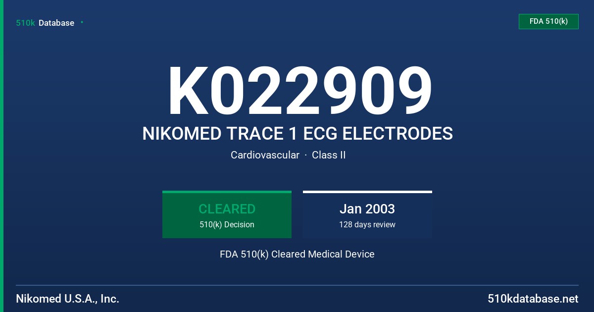 K022909 NIKOMED TRACE 1 ECG ELECTRODES FDA 510(k) Cleared Medical Device