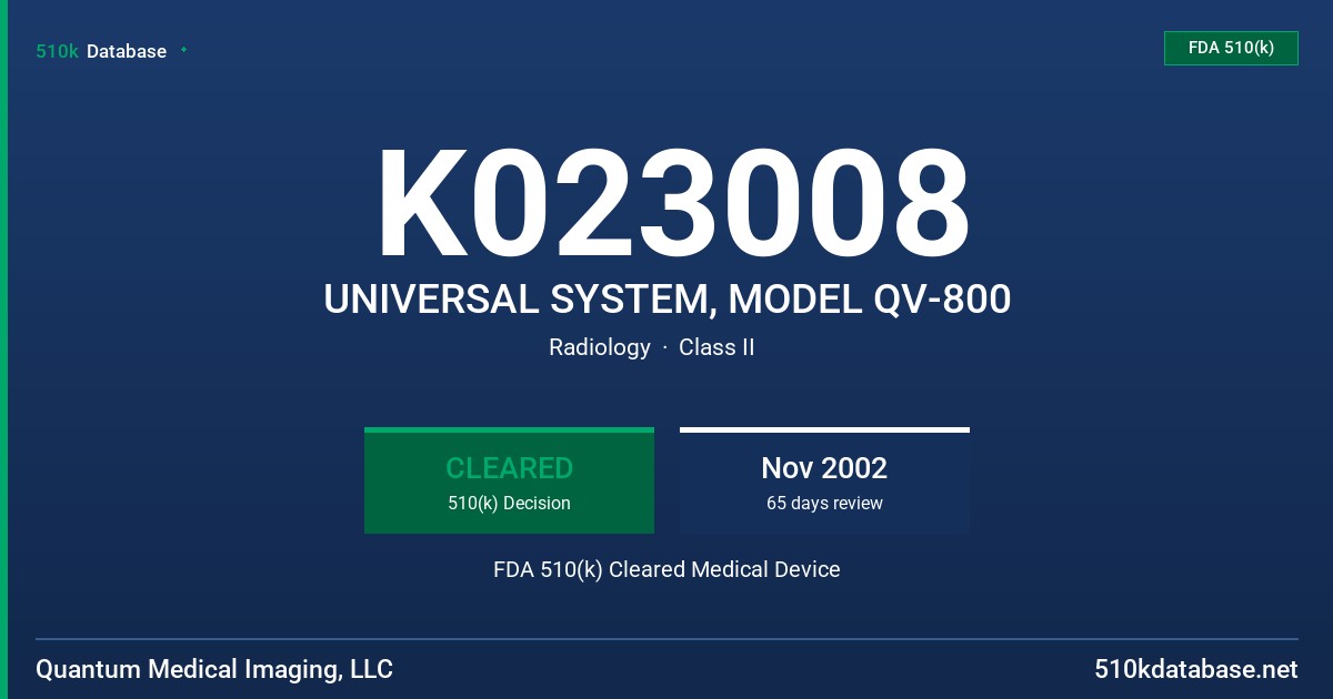 K023008 UNIVERSAL SYSTEM, MODEL QV-800 FDA 510(k) Cleared Medical Device