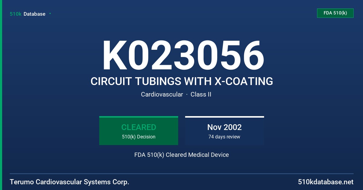 K023056 CIRCUIT TUBINGS WITH X-COATING FDA 510(k) Cleared Medical Device
