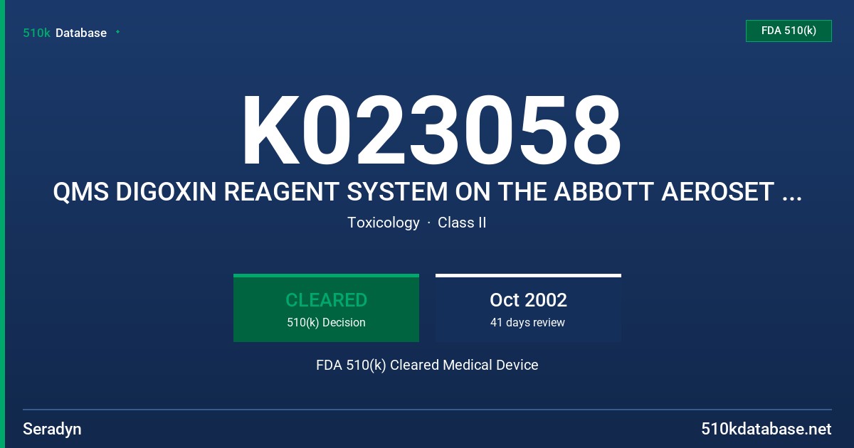 K023058 QMS DIGOXIN REAGENT SYSTEM ON THE ABBOTT AEROSET SYSTEM FDA 510(k) Cleared Medical Device