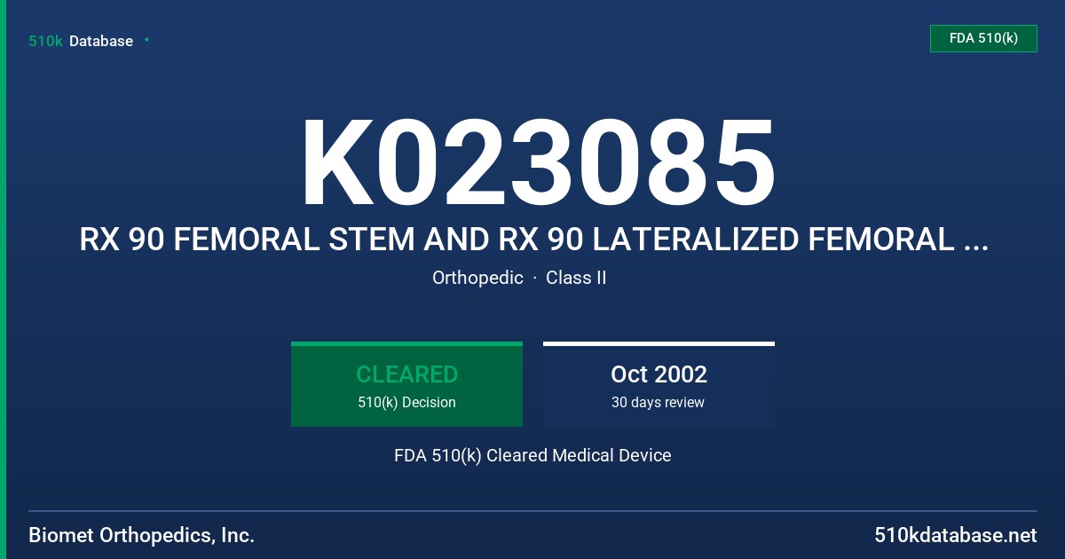 K023085 RX 90 FEMORAL STEM AND RX 90 LATERALIZED FEMORAL STEM FDA 510(k) Cleared Medical Device