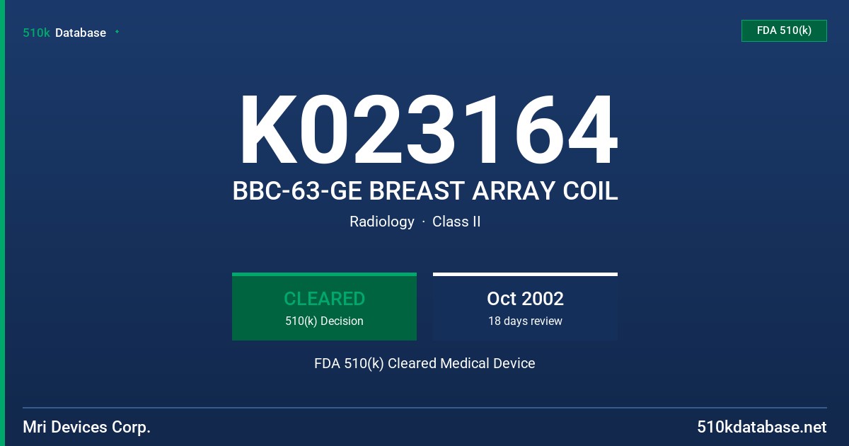 K023164 BBC-63-GE BREAST ARRAY COIL FDA 510(k) Cleared Medical Device