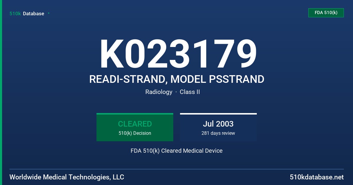 K023179 READI-STRAND, MODEL PSSTRAND FDA 510(k) Cleared Medical Device
