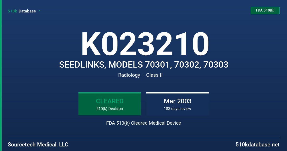 K023210 SEEDLINKS, MODELS 70301, 70302, 70303 FDA 510(k) Cleared Medical Device