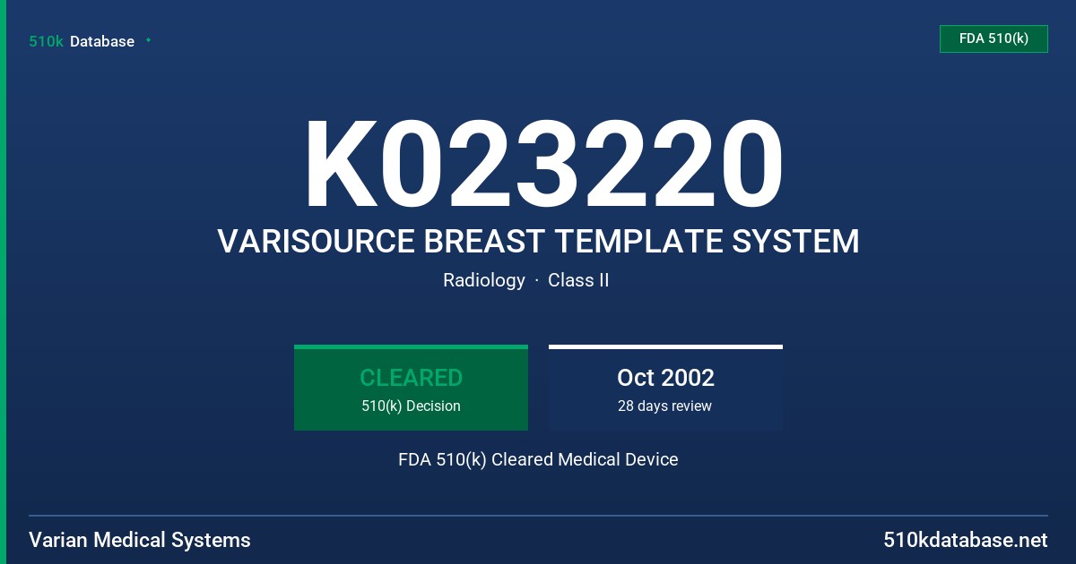 K023220 VARISOURCE BREAST TEMPLATE SYSTEM FDA 510(k) Cleared Medical Device