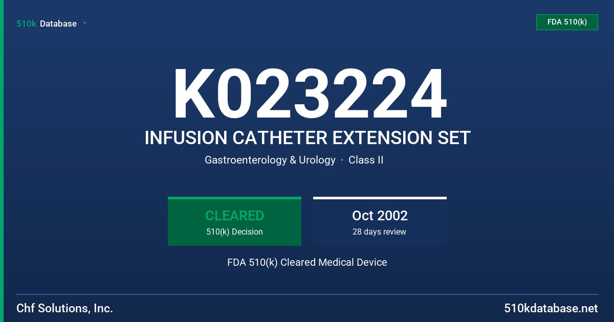 K023224 INFUSION CATHETER EXTENSION SET FDA 510(k) Cleared Medical Device