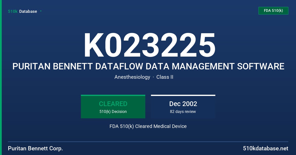 K023225 PURITAN BENNETT DATAFLOW DATA MANAGEMENT SOFTWARE FDA 510(k) Cleared Medical Device
