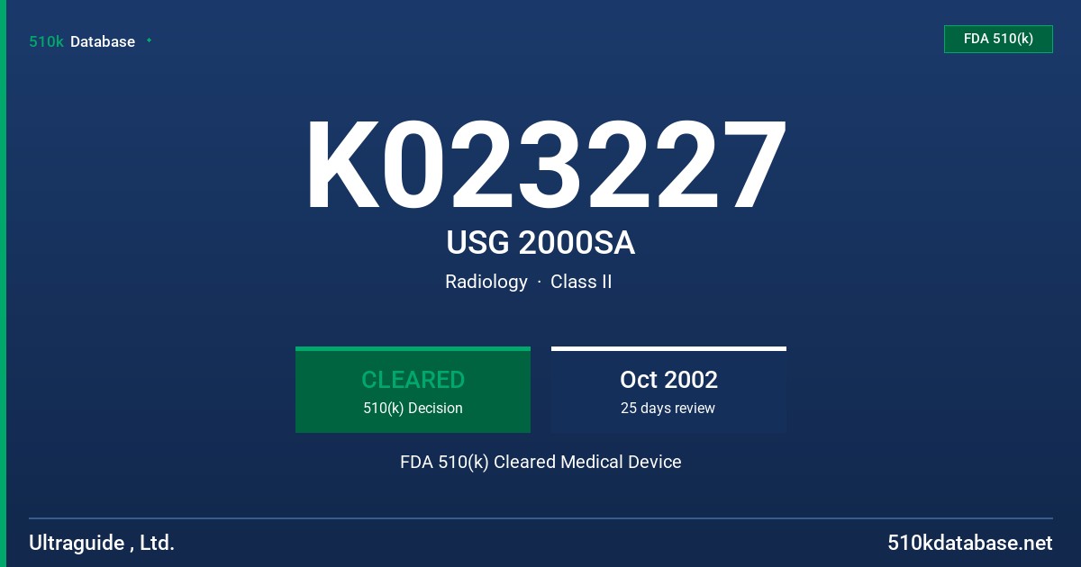 K023227 USG 2000SA FDA 510(k) Cleared Medical Device