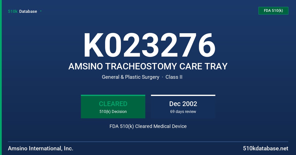 K023276 AMSINO TRACHEOSTOMY CARE TRAY FDA 510(k) Cleared Medical Device