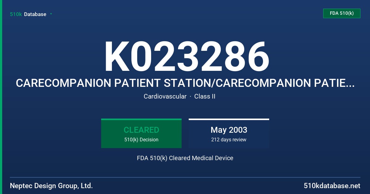 K023286 CARECOMPANION PATIENT STATION/CARECOMPANION PATIENT STATION FDA 510(k) Cleared Medical Device