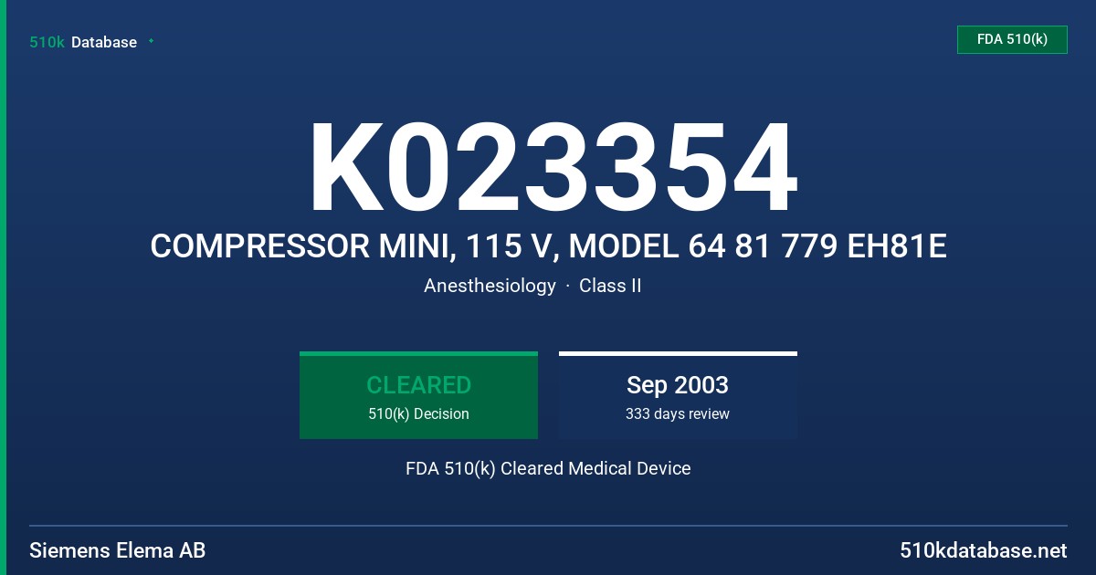 K023354 COMPRESSOR MINI, 115 V, MODEL 64 81 779 EH81E FDA 510(k) Cleared Medical Device