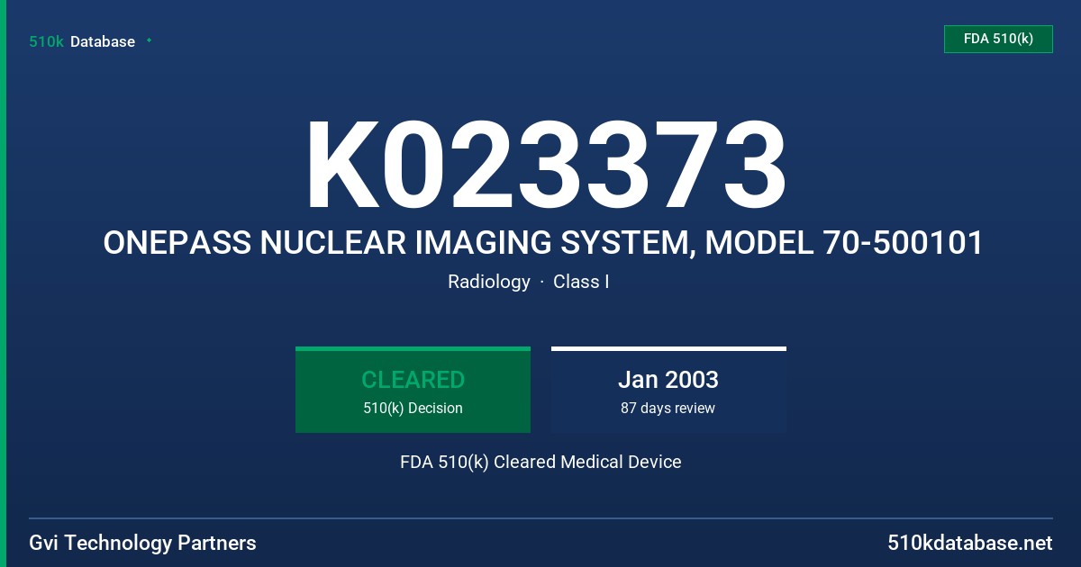 K023373 ONEPASS NUCLEAR IMAGING SYSTEM, MODEL 70-500101 FDA 510(k) Cleared Medical Device