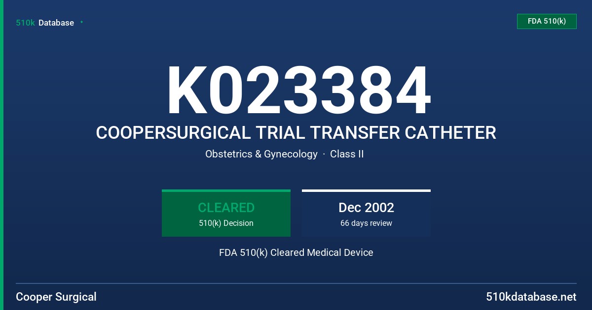 K023384 COOPERSURGICAL TRIAL TRANSFER CATHETER FDA 510(k) Cleared Medical Device