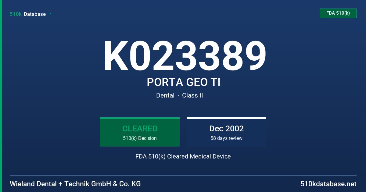 K023389 PORTA GEO TI FDA 510(k) Cleared Medical Device