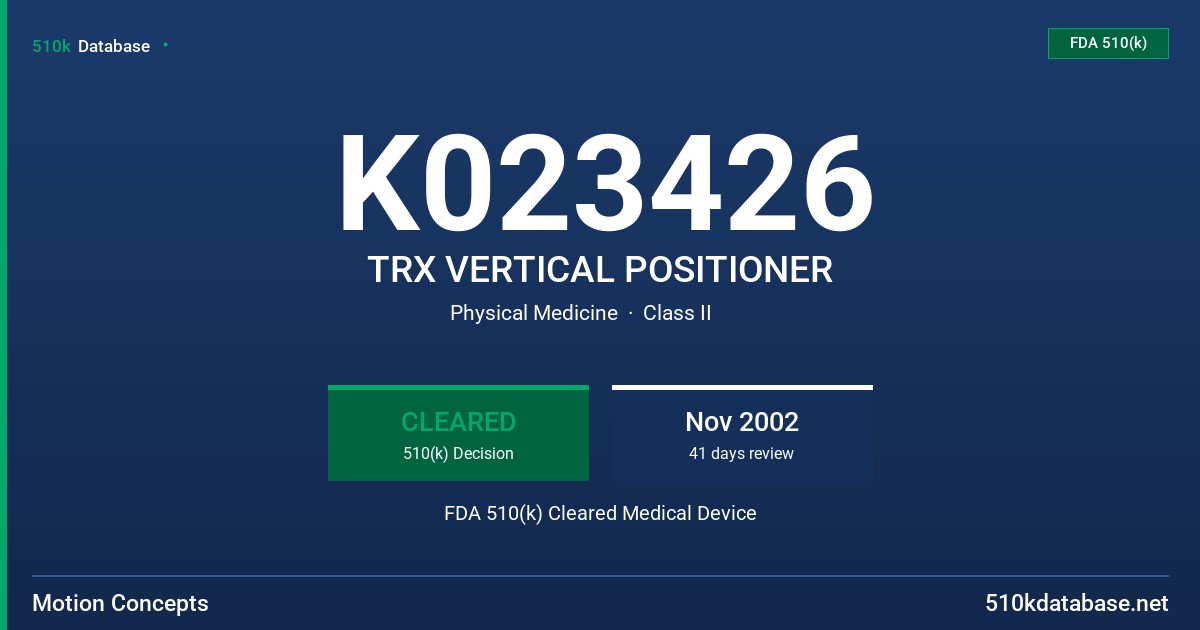 K023426 TRX VERTICAL POSITIONER FDA 510(k) Cleared Medical Device