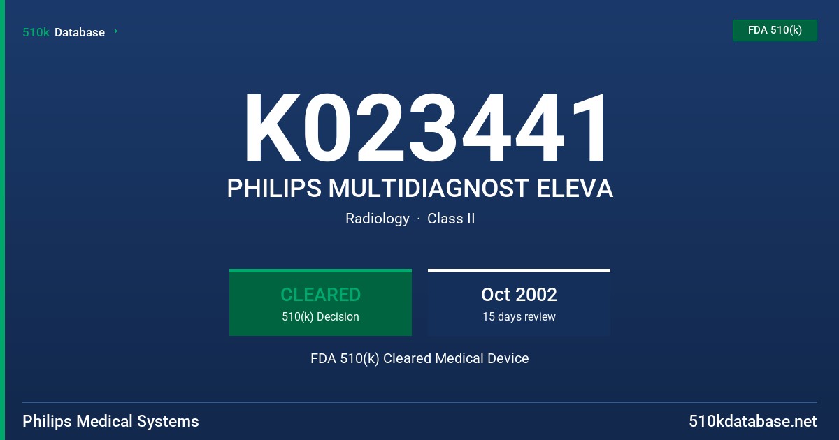 K023441 PHILIPS MULTIDIAGNOST ELEVA FDA 510(k) Cleared Medical Device