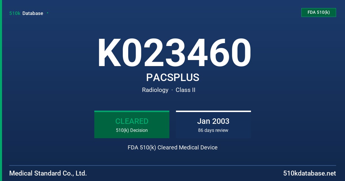 K023460 PACSPLUS FDA 510(k) Cleared Medical Device