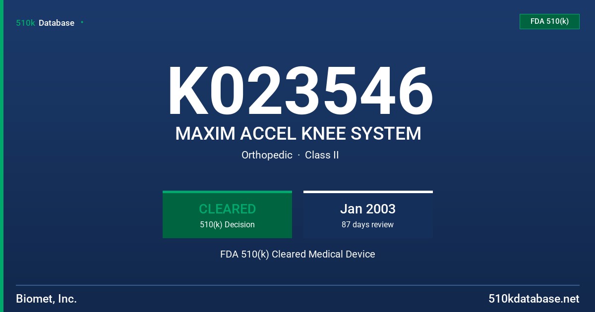 K023546 MAXIM ACCEL KNEE SYSTEM FDA 510(k) Cleared Medical Device