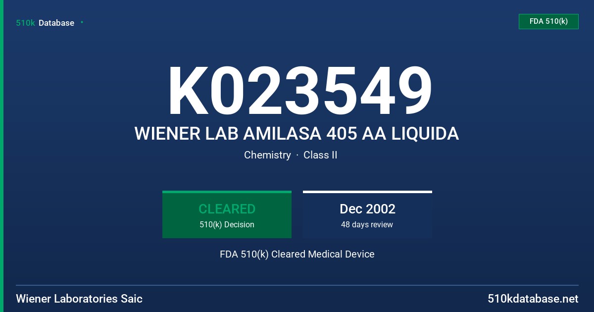 K023549 WIENER LAB AMILASA 405 AA LIQUIDA FDA 510(k) Cleared Medical Device