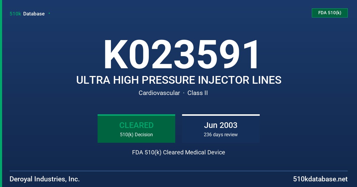 K023591 ULTRA HIGH PRESSURE INJECTOR LINES FDA 510(k) Cleared Medical Device