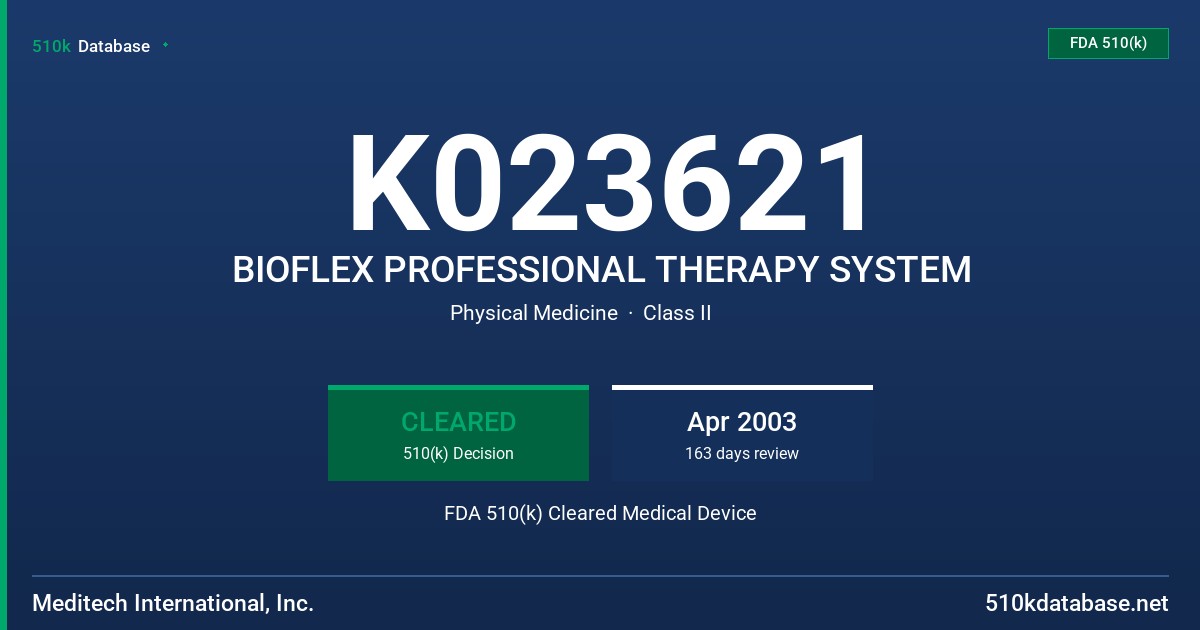 K023621 BIOFLEX PROFESSIONAL THERAPY SYSTEM FDA 510(k) Cleared Medical Device