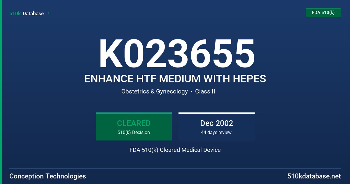 K023655 ENHANCE HTF MEDIUM WITH HEPES FDA 510(k) Cleared Medical Device