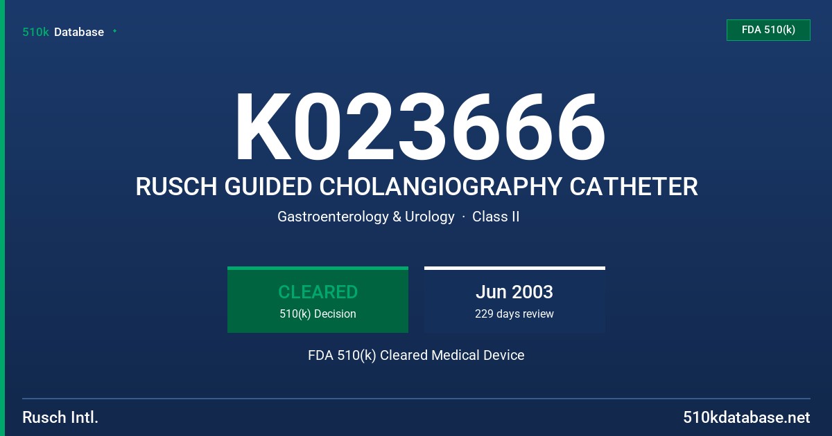 K023666 RUSCH GUIDED CHOLANGIOGRAPHY CATHETER FDA 510(k) Cleared Medical Device